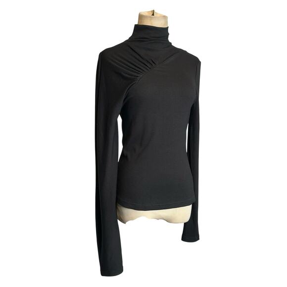 Chentaitai Black Stand Neck Asymmetric Long Sleeve Knit Top size Medium - Picture 15 of 16